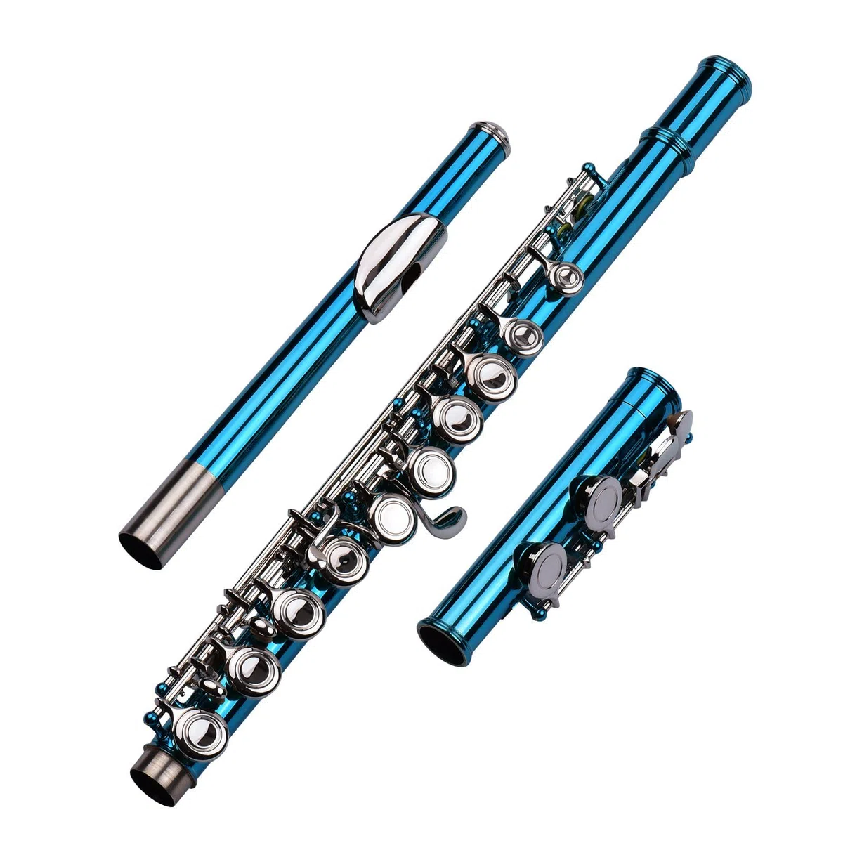 Fafeicy Flauta en C con Material de Cuproníquel de 16 Orificios Cerrados, Color Brillante y Elegante para Interpretación y Práctica Diaria, Incluye Estuche de Transporte Accesorios (azul verde)