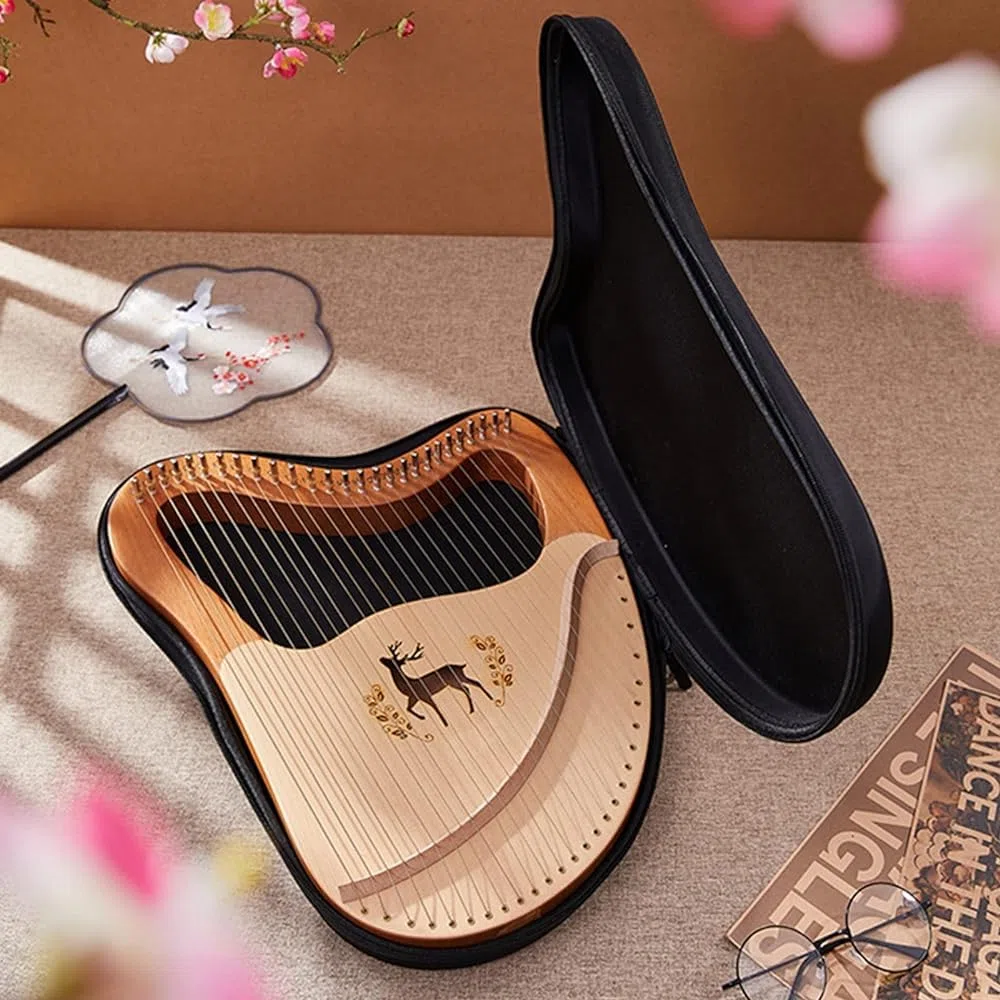 Instrumento de cuerda de madera de caoba con bolsa de transporte, llave de afinación, cuerda de repuesto y manual de instrucciones para principiantes y amantes de la música