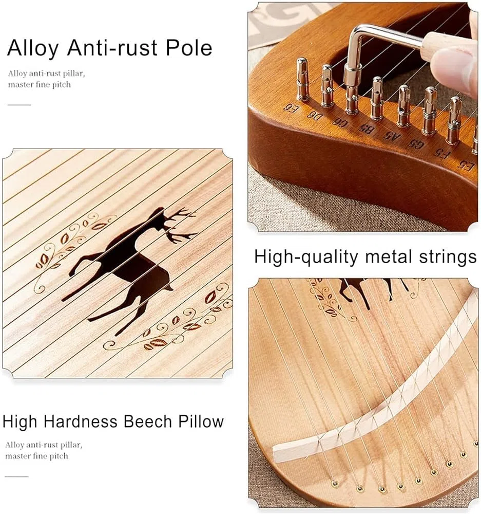Instrumento de cuerda de madera de caoba con bolsa de transporte, llave de afinación, cuerda de repuesto y manual de instrucciones para principiantes y amantes de la música