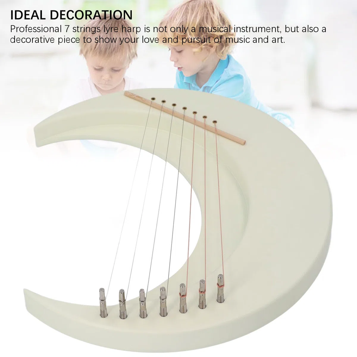 Arpa de Lira de 7 Cuerdas, Arpa de Lira Portátil Profesional en Forma de Luna para Niños Adultos Principiantes, Misteriosa Hecha a Mano
